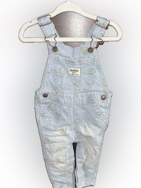 OshKosh B'gosh Light Blue Floral Stripe Baby Girls Overalls - Size 12m